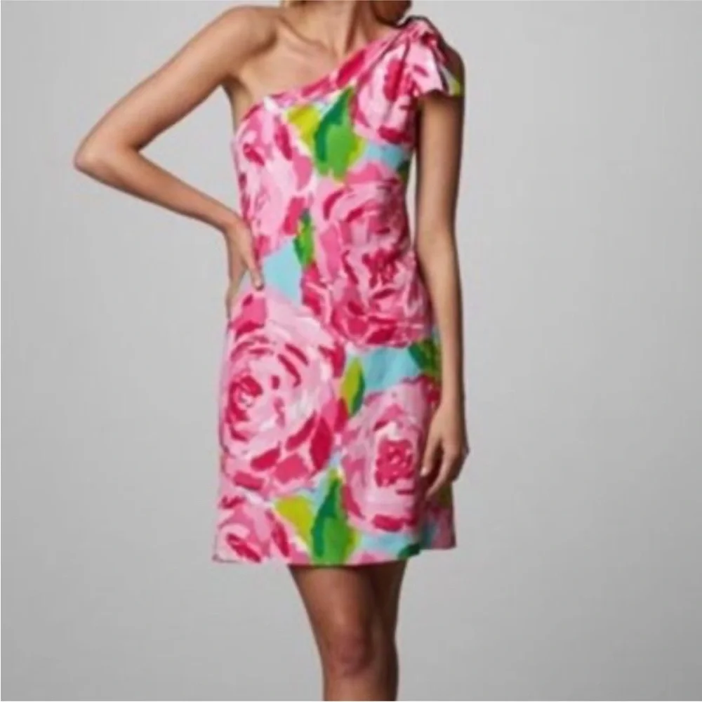 Lilly Pulitzer Pink and Green One-Shoulder Dress - Picture 1 of 6
